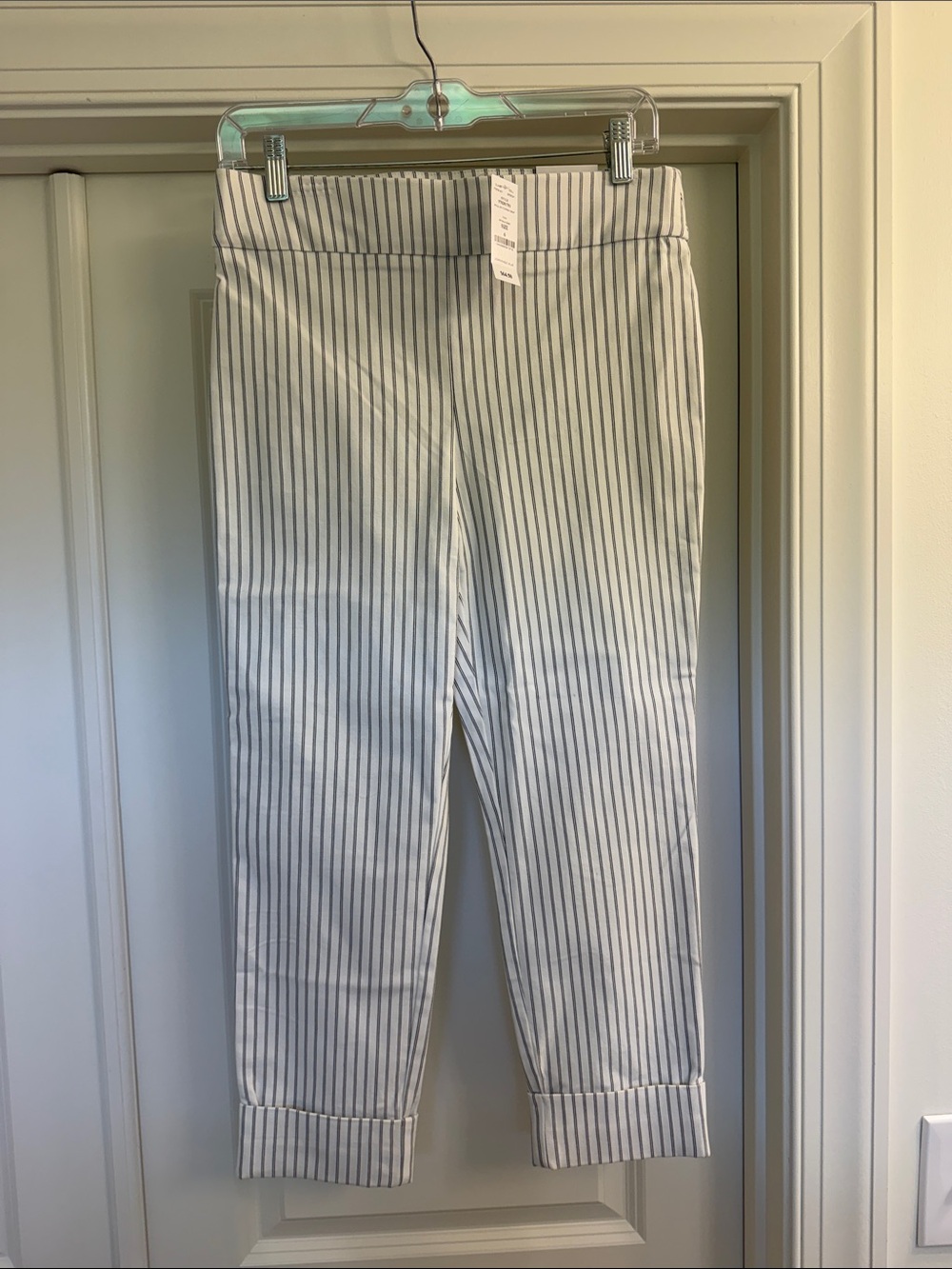 White House Black Market White & Black Pinstripe Cropped Trousers